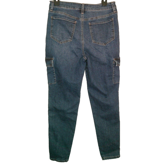 No Boundaries Women's 10 Cargo Jeans Wide Leg, Dark Wash - Picture 3 of 7